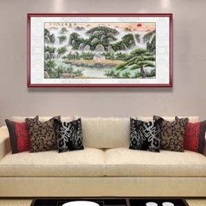 文生 山水水墨画 聚宝盘 四尺横幅