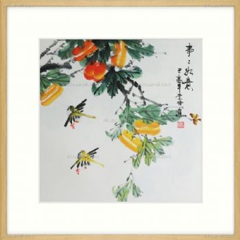 实力画家李林三尺斗方花鸟国画纯百分百手绘适合客厅大堂挂画实木框三联画