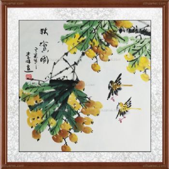 画家李林三尺斗方花鸟国画百分百手绘适合客厅餐厅挂画实木框三联画