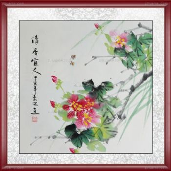 三尺斗方花鸟国画百分百手绘适合客厅餐厅挂画实木框三联画