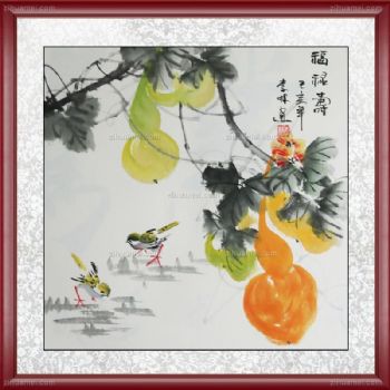 适合客厅书房大堂挂画实木框三联画