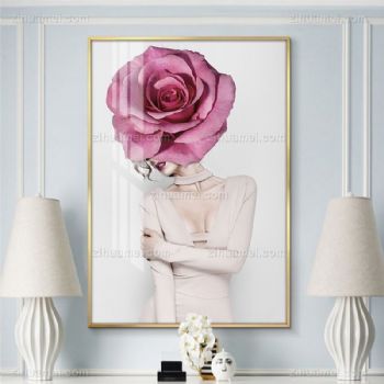 美女花艺术晶瓷画玄关竖版壁画美容院会所酒店高档装饰画轻奢挂画