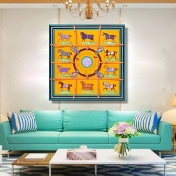 爱马仕晶瓷画客厅现代装饰画卧室床头画欧式餐厅玄关富贵马挂画