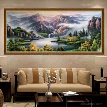 实力派画家 手绘油画 刀画 山水油画 雄伟山势 聚宝盆 家庭挂画 办公室挂画 酒店挂画