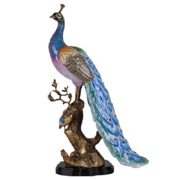 孔雀摆件欧美式创意陶瓷镶铜家居客厅样板房玄关软装摆设乔迁礼品