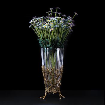 欧式复古水晶镶铜花瓶 创意玻璃花插家居饰品客厅桌面软装摆件