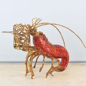 欧式陶瓷镶铜大龙虾红酒架工艺品 高档会所客厅酒柜餐桌装饰摆件
