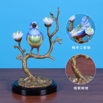 欧式创意陶瓷配铜树枝鸟摆件家居装饰品客厅电视柜玄关样板房摆设