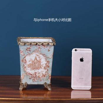 美式乡村陶瓷镶铜工艺品笔筒家居书房办公桌笔筒收纳摆件文房用品