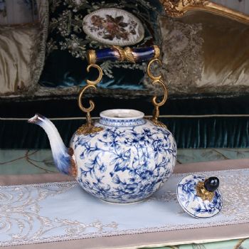 新中式古典青花瓷装饰提壶客厅软装饰品家居创意玄关酒柜陶瓷摆件