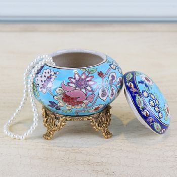 欧式田园彩绘陶瓷配铜储物罐家居房间梳妆台饰品盒小摆件礼品批发