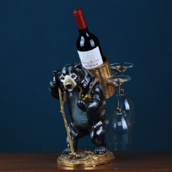 欧式创意陶瓷配铜熊大红酒架酒杯架样板房别墅酒柜餐桌装饰品摆件