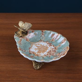 美式创意陶瓷配铜工艺品浴室肥皂碟摆件 家居软装手绘装饰品摆设