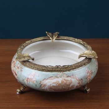 美式陶瓷配铜雪茄烟灰缸工艺品创意时尚家居客厅会所软装饰品摆件