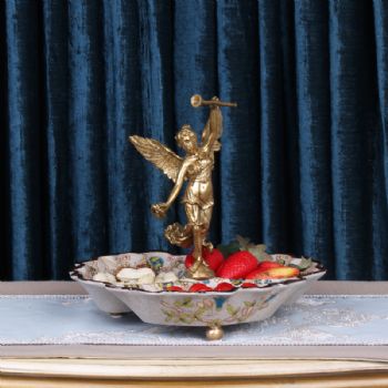 欧式田园创意彩绘陶瓷配铜女神干果碟 家居果盘客厅茶几软装摆件