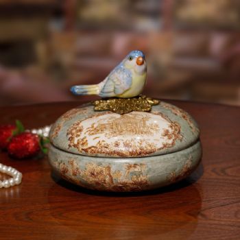 美式田园创意陶瓷彩绘首饰盒梳妆台饰品盒收纳盒装饰工艺品摆件