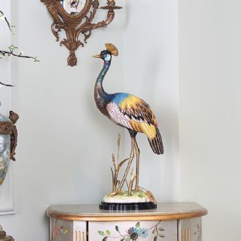 陶瓷配铜工艺品仙鹤动物摆件美式乡村仿古瓷器电视柜酒柜玄关饰品