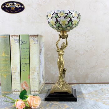 美式创意女神托举碗陶瓷配铜装饰碗家居饰品客厅软装桌面摆件新品