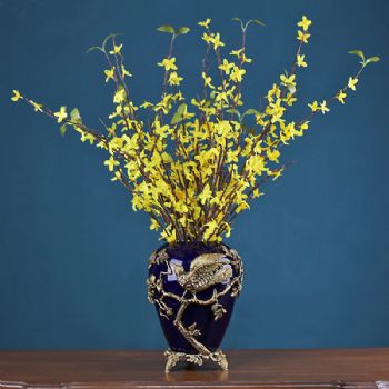 欧式陶瓷配铜花瓶花插美式装饰品摆件创意瓷器家居插花工艺摆设