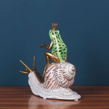 欧式田园纯手工创意青蛙蜗牛陶瓷摆件家居饰品客厅办公室软装摆设