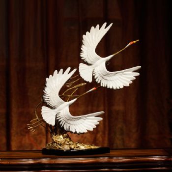 欧式创意双飞仙鹤动物大摆件 祝寿礼品客厅玄关家居豪宅软装饰品