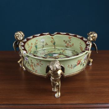 欧式复古纯铜天使烟灰缸陶瓷工艺品 茶几办公室客厅家居软装摆件