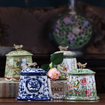 欧式创意牙签盒陶瓷工艺品 梳妆台装饰品复古收纳盒茶几摆件批发