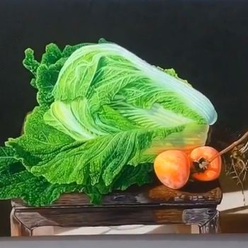 新中式写实油画柿柿百财寓意发大财水果静物纯手绘油画