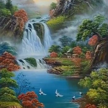 纯手绘油画山水画风景油画实力画师手绘中式风水油画适合大厅玄关