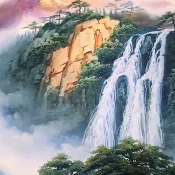 纯手绘手工 山水刀笔画 聚宝盆 油画风景 家庭挂画