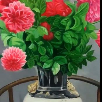 写实花鸟油画富贵瓶太师椅寓意富贵长久稳座江山纯手绘静物油画