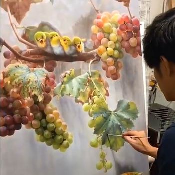 葡萄成熟了字画美合作实力画师手绘创作艺术作品