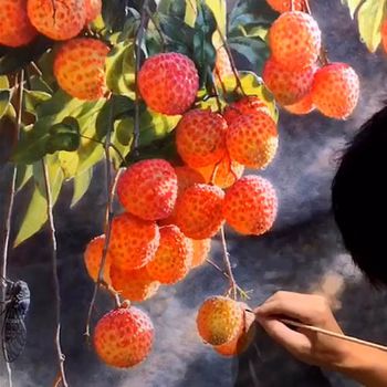 大吉大利荔枝油画字画美合作实力画师手绘创作艺术作品