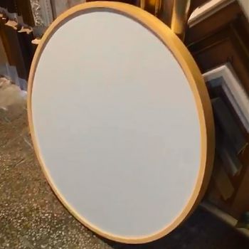 装上油画布效果圆形实木画框原木色画框