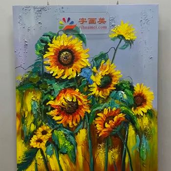 厚肌理手绘大写意花卉油画竖幅向日葵纯手绘油画