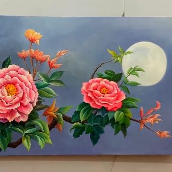 新中式客厅手绘油画花开富贵牡丹卧室床头挂画