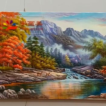 美式风景油画纯手绘山水画路路通金色风景油画实木画框