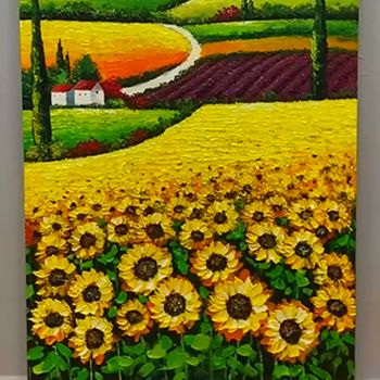 春暖花开面朝大海纯手绘美式风景油画花海向日葵大写意风景画