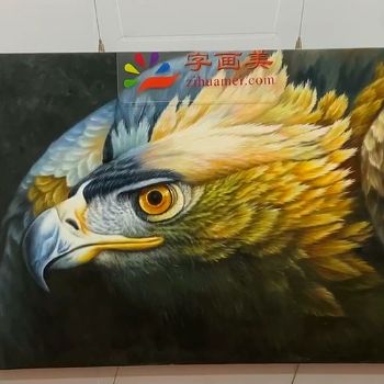 欧式动物油画纯手绘写实雄鹰图适合办公室挂画精品油画实木画框