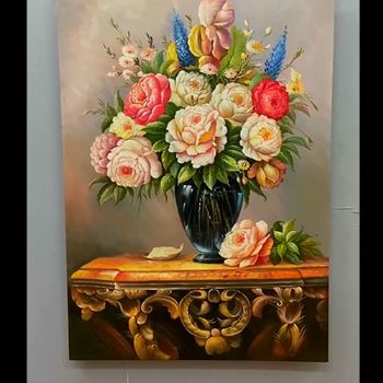 手绘油画欧式花卉美式壁画客厅玄关挂画B