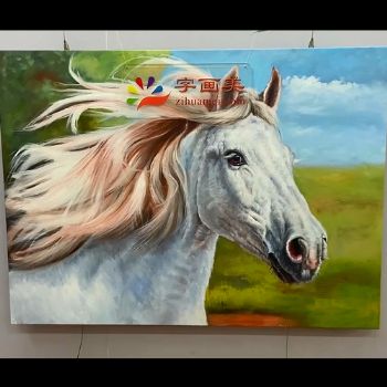 纯手绘动物油画写实马头骏马图白马油画适合办公室挂画