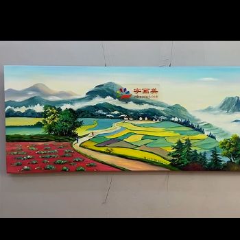 田园风景油画油菜花开了纯手绘小写意风景油画美式风景油画