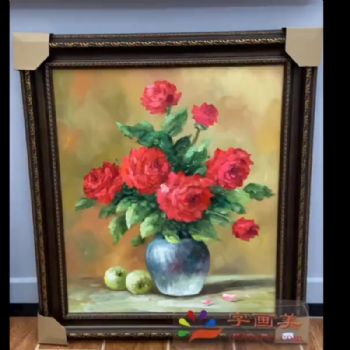 手绘玫瑰花油画