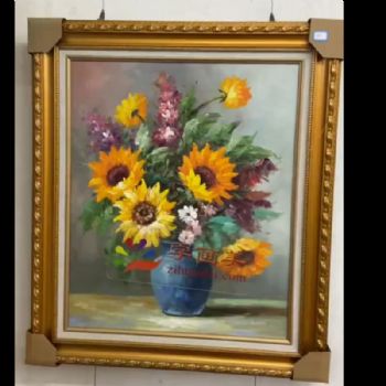 实木外框手绘向日葵油画