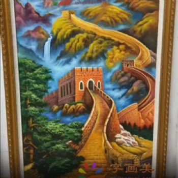 手绘中式长城风景油画