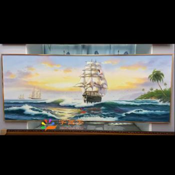 海浪帆船风景油画一帆风顺