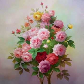 精品手绘油画粉玫瑰