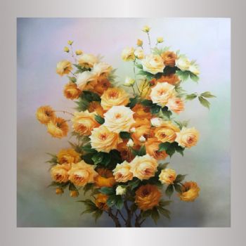 纯手绘花卉油画原创精品玫瑰花黄玫瑰方形油画