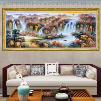 油画风景画 手绘油画 山水画 聚宝盆风水油画 中式挂画 客厅挂画 酒店油画 实木框