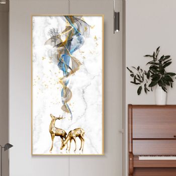 财鹿相汇高档轻奢晶瓷画装饰画铝合金框现代简约客厅样板房抽象玄关走廊挂画